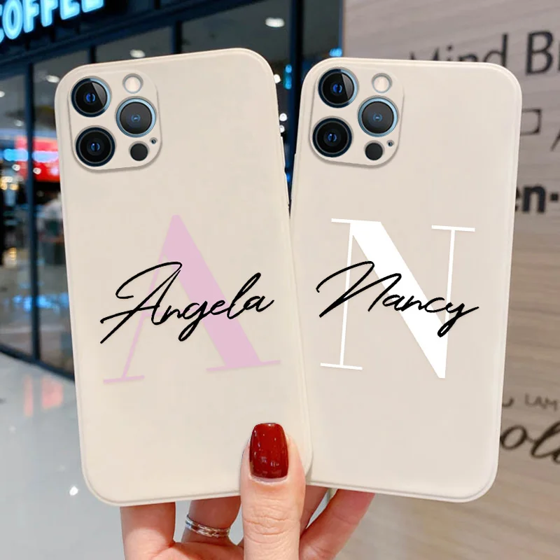 

Custom Name Initial letter DIY Phone Case For iPhone 11 12 13 Pro Max X XR XS MAX 7 8 Plus 6 6S SE 2020 13 Mini Case Silicone