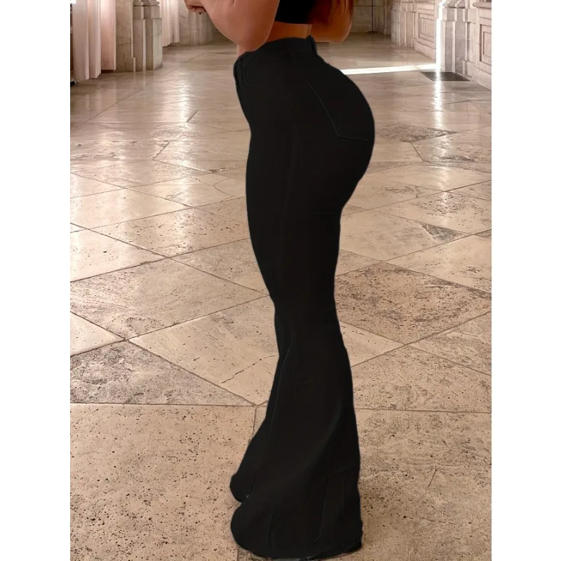 Женские джинсы 2024 женские эластичные однотонные брюки с высокой талией в