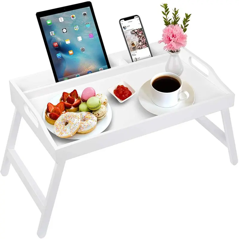 

Под этим белым бамбуковым сервировочным столиком поднос для еды! Ручки для переноски, складные ножки, держатель для телефона-20 дюймов x 12 дюймов идеально подходит для Eati