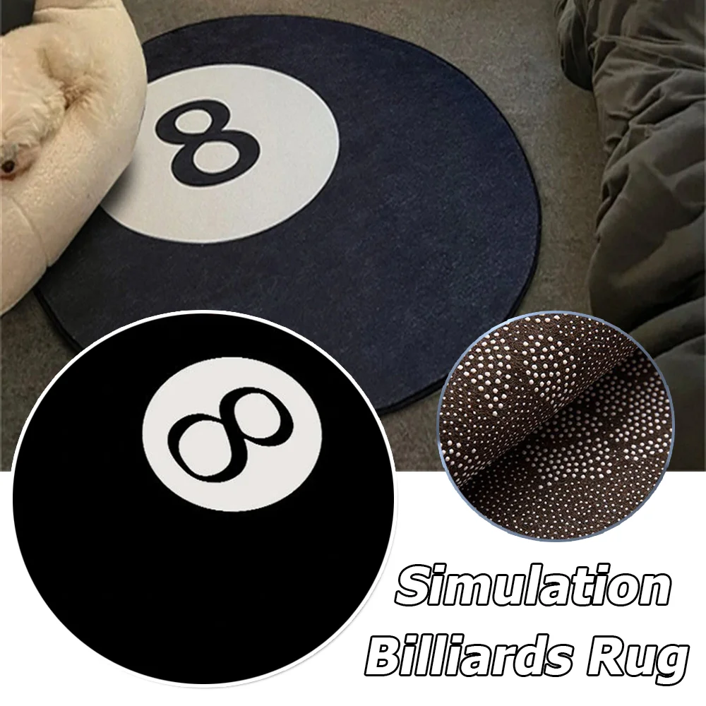 

8 Ball Rug Round Simulation Retro Black No. 8 Billiard Carpet Anti-slip Office Chair Pad Bath Floor Mat Kids Bedroom Area Rugs