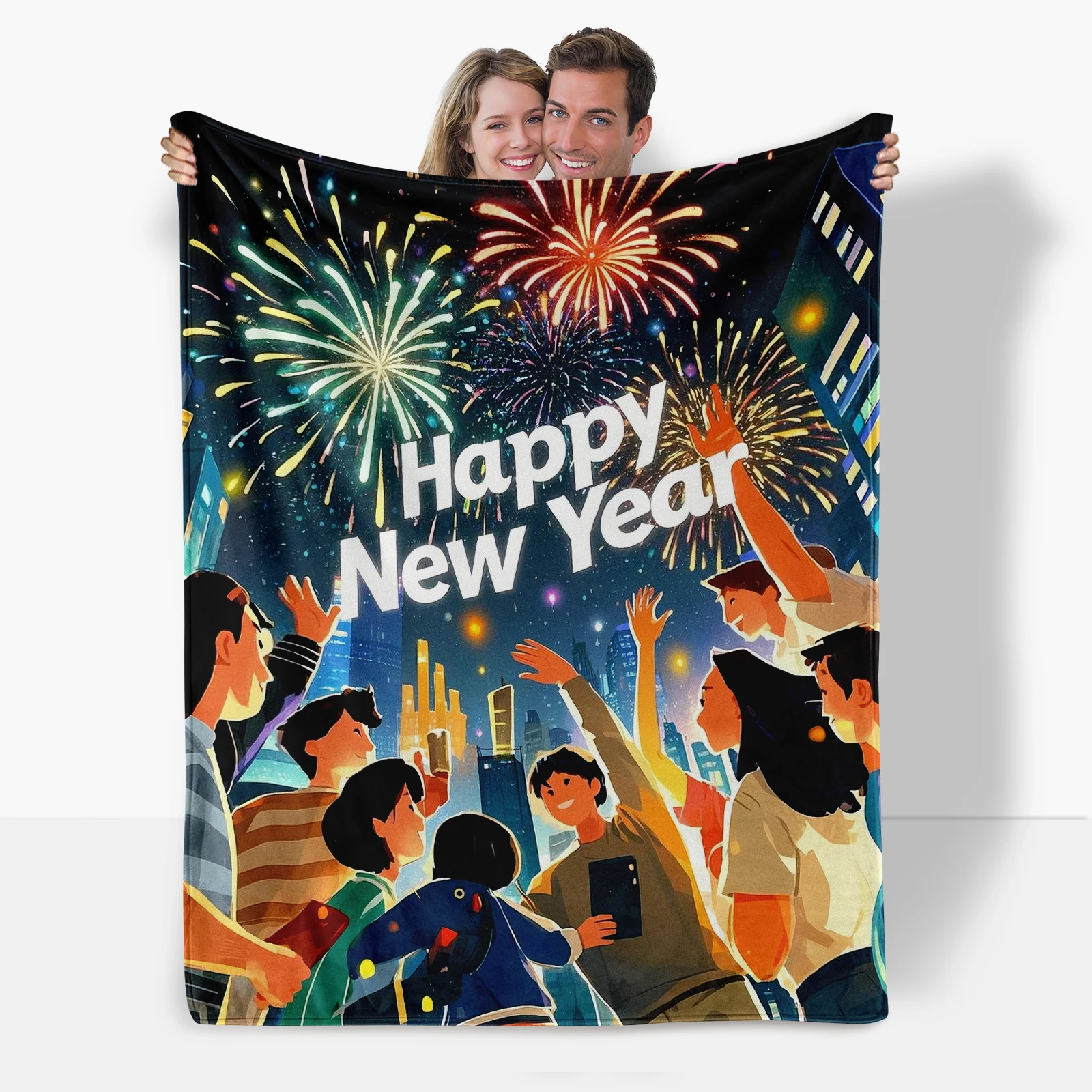 Праздничное новогоднее мягкое фланелевое одеяло демонстрирующее милые