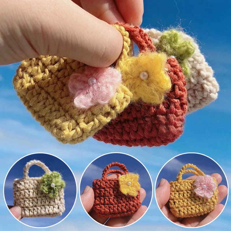 

5-6CM Cute Woolen Yarn Crochet Bag Miniature Doll Clothes Flower Bag Decorations For Clothes Hats Scarves Or Headdresses