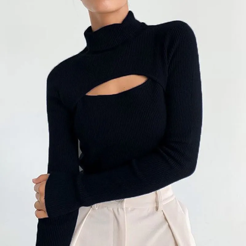 

Women's sexy pullover sweater Turtleneck long sleeve hollow-out slim women's sweater fashion spring/Fall 2022