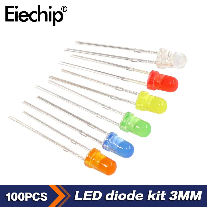 

100PCS/LOT 3MM F3 Light Emitting Diode White Red Green Blue Yellow Orange Led Diode Kit Electronic Parts