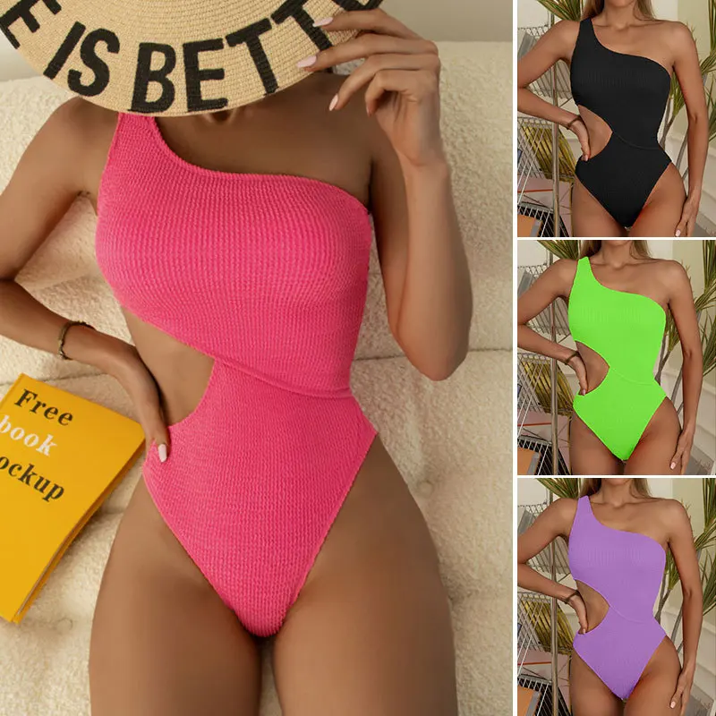 

OEING Sexy One Shoulder Ribbed One Piece Swimming Beach Style Bathers Bathing Suit Biquinis Feminino Traje De Baño Mujer 2022