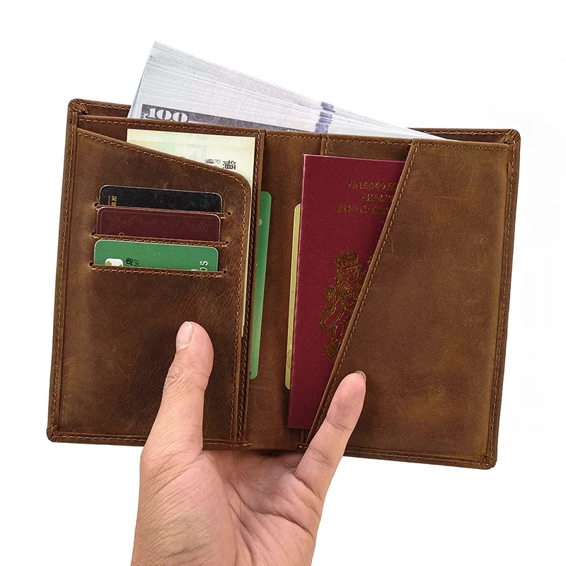 

Дорожный кошелек, Обложка для паспорта с отделением для кредитных карт, искусственная кожа Crazy Horse, винтажный кошелек для деловых и туристич...