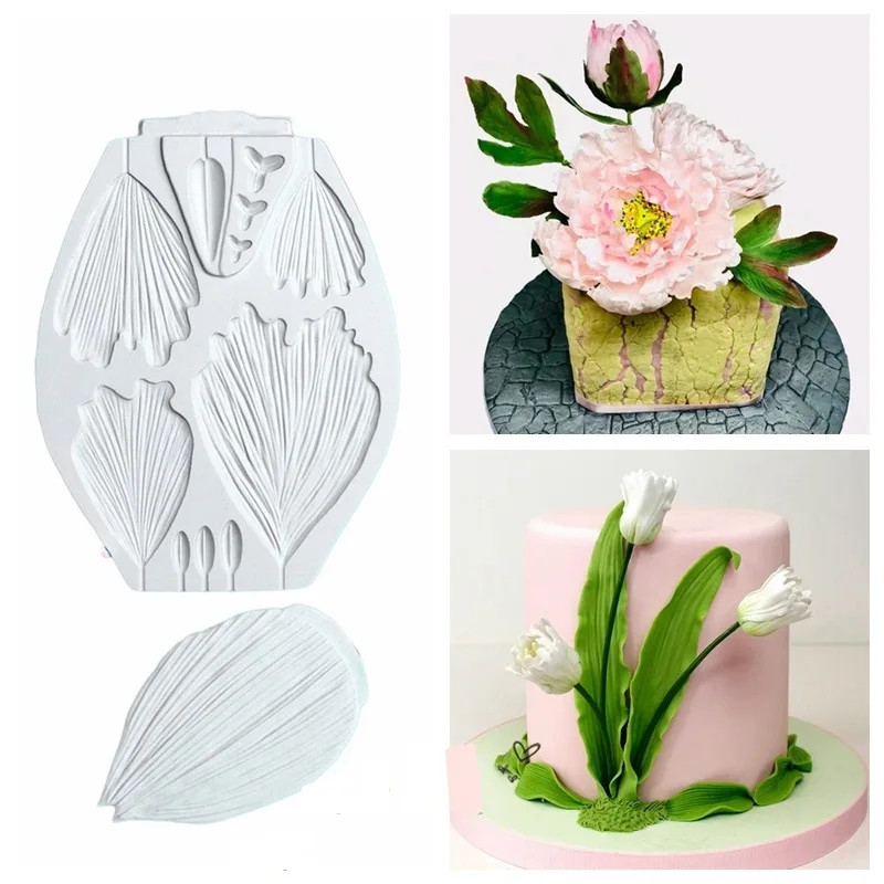 

3D Peony Tulip Flower Fans Lily Leaf Bud Veiner Silicone Mold Fondant Chocolate Cake Decorating Kitchen Baking Tools Resin Mould