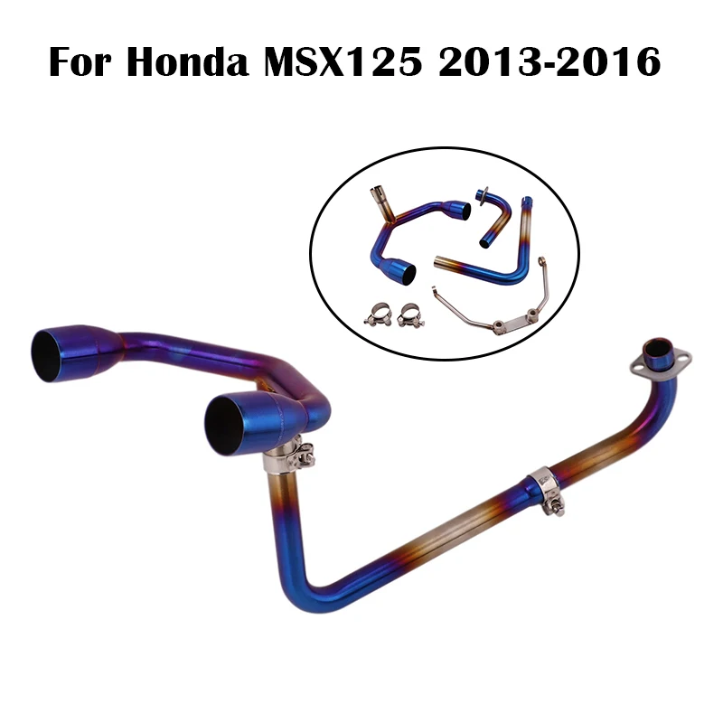 For Honda MSX125 2013-2016 Slip On Motorcycle Exhaust Header Front Link Pipe Stainless Steel Fit Under Seat Side Dual Outlet