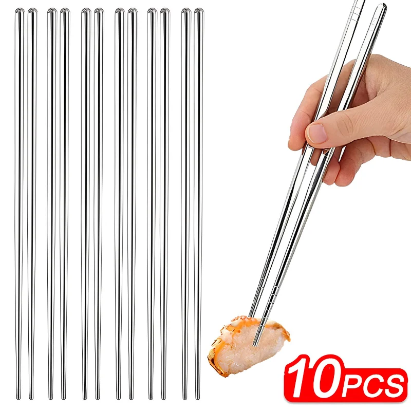 

Chopsticks Chinese Sticks Set Kitchen Chopsticks Reusable Food Steel Non-slip Metal Tableware Stainless Tools Sushi