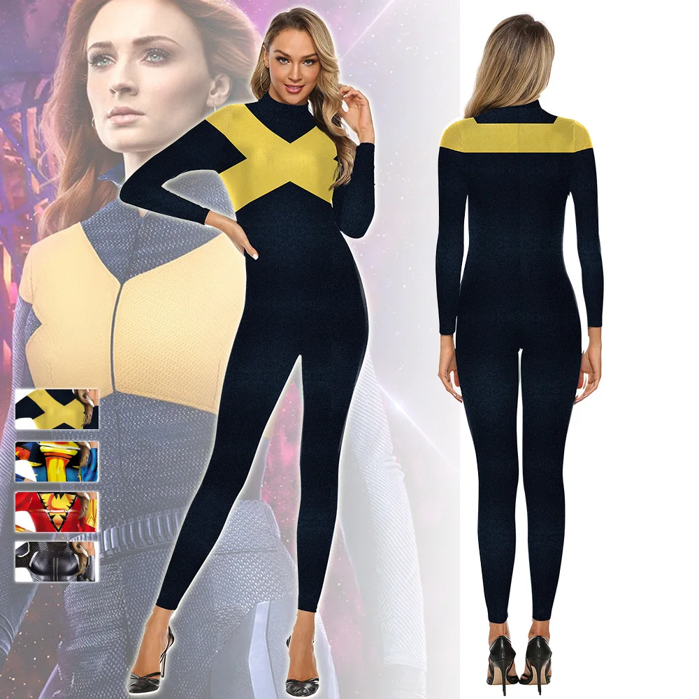 

Color Cosplayer New Women Halloween Party Gothic Printed Party Slim Tight Jumpsuit Catsuit Cosplay Costumes Zentai Bodysuit