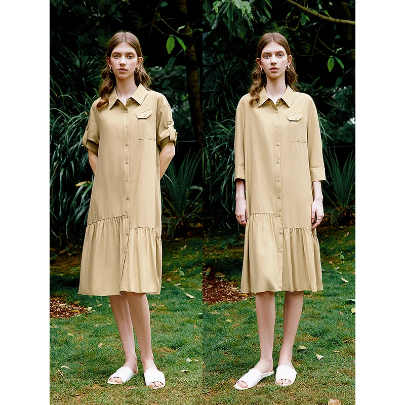 Женское однобортное платье с пуговицами