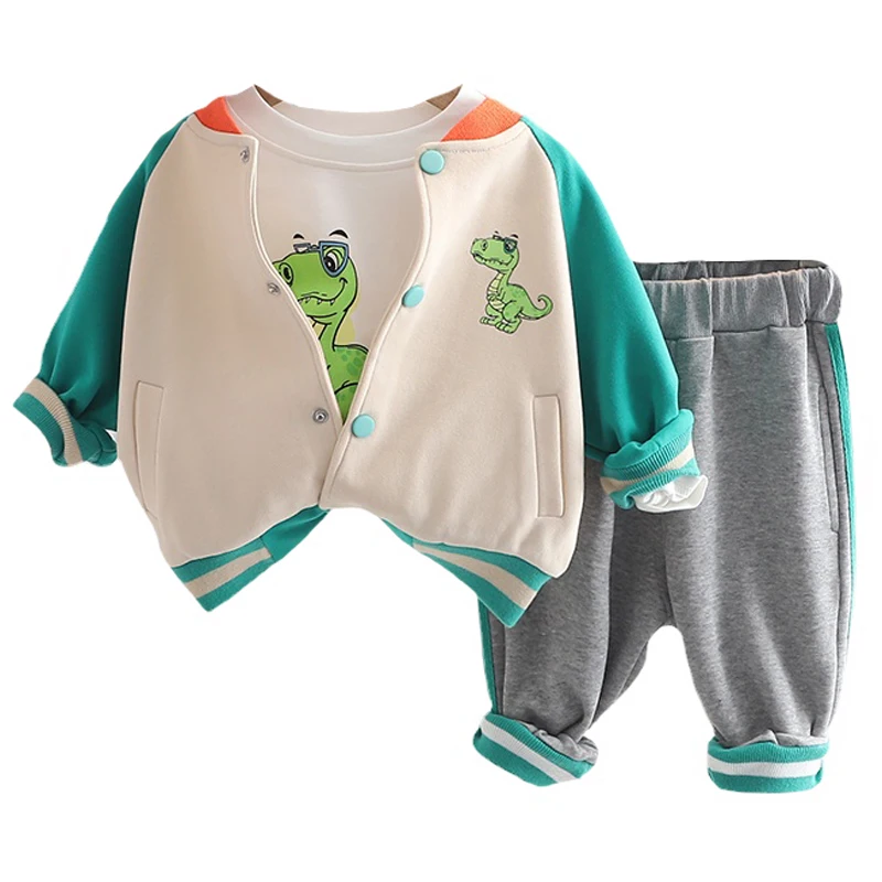 

Детская бейсбольная форма, комплект одежды для маленьких мальчиков и девочек, детская одежда, осенняя куртка с мультяшным динозавром для младенцев, футболка и штаны