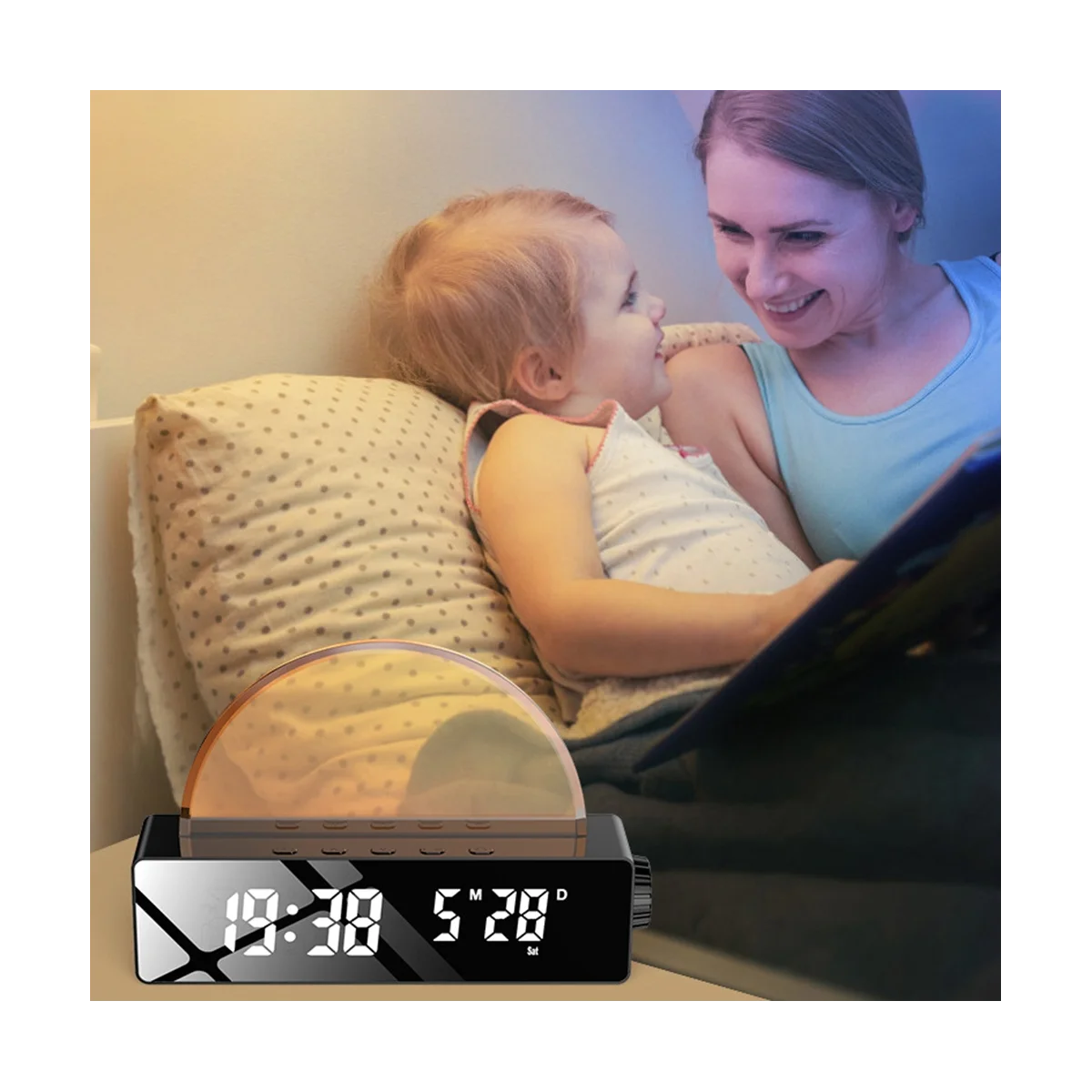 

Sunrise Alarm Clock, Wake Up Light Dawn Simulator, Bedside Sun Lamp Multi Color Night Light with USB Charger, Black