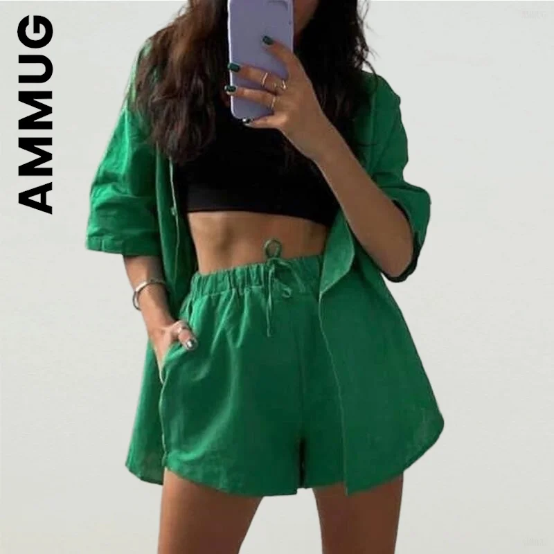 

Ammug New Women Set Chic Women's Pants Casual Shorts Sets Women's Suit Slim 2 Piece Set Simple Loose Female Sweatsuits Women