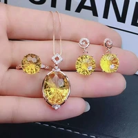 meibapj brazil natural citrine gemstone fine wedding jewelry set 925 pure silver necklace ring earrings 3 pieces suit for women