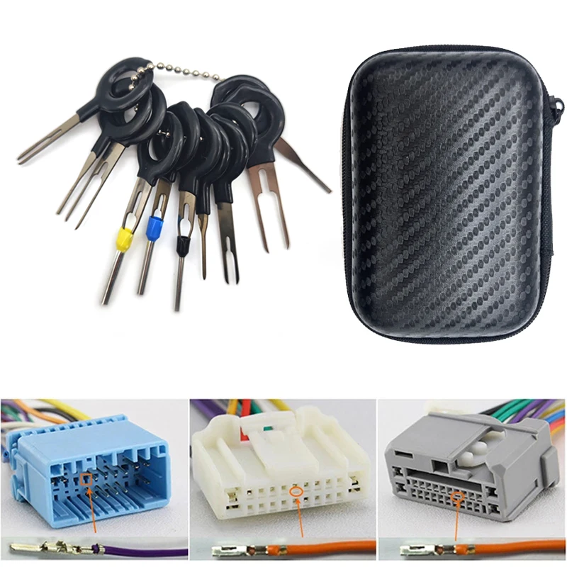 

11Pc Car Terminal Removal Repair Tools Electrical Wiring Crimp Connector Pin Extractor Kit Keys Automotive Plug Pullers With Box