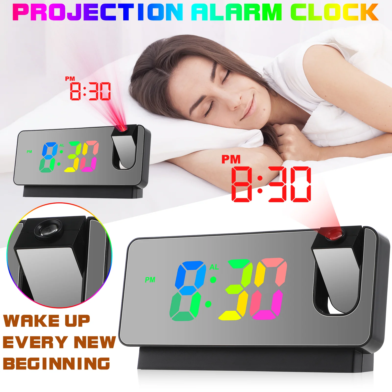 

Projection Alarm Clock Mirrored Electronic Led Alarm Clock Mute Desktop Clock for Bedroom White Projector ceiling