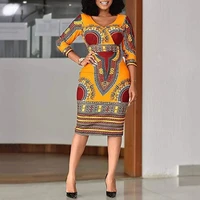 african style floral print vintage women elegant middle eastern fashion v neck bodysuit plus size midi dress long sleeve