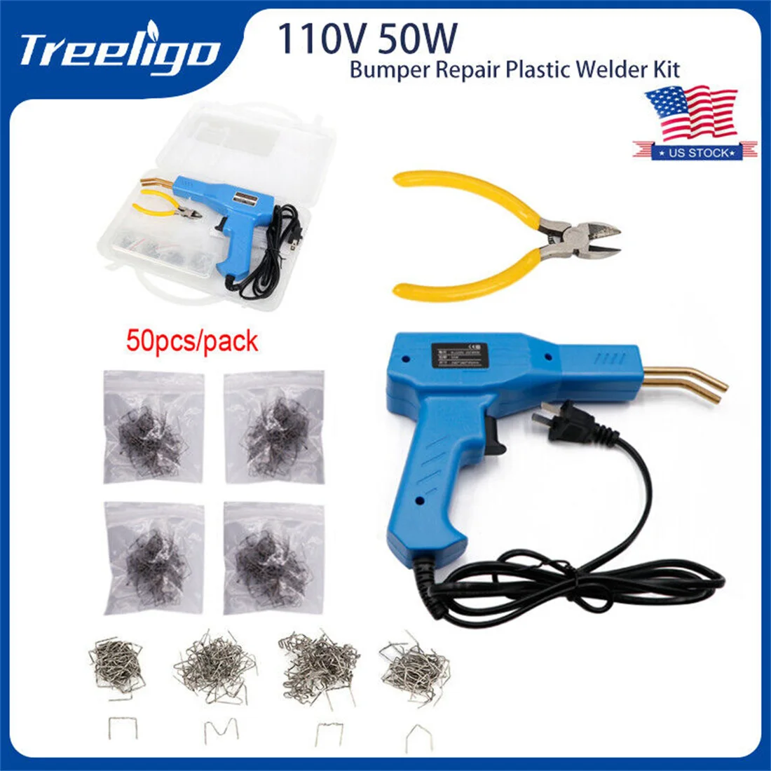 

Treeligo Plastic Welder Hot Stapler Machine Gun Garage Tool Repairing Kit with 200Staples Plastic Repair Car Bumper Welding Gun