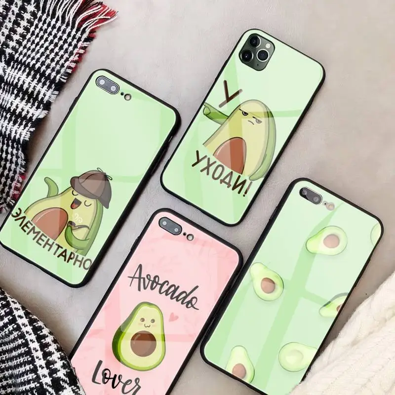 

Cute Avocado Hand Drawn Style Phone Case Glass For Iphone 13 11 12 Pro Max Mini XR X XS 6 7 8 PLUS Cover Coque