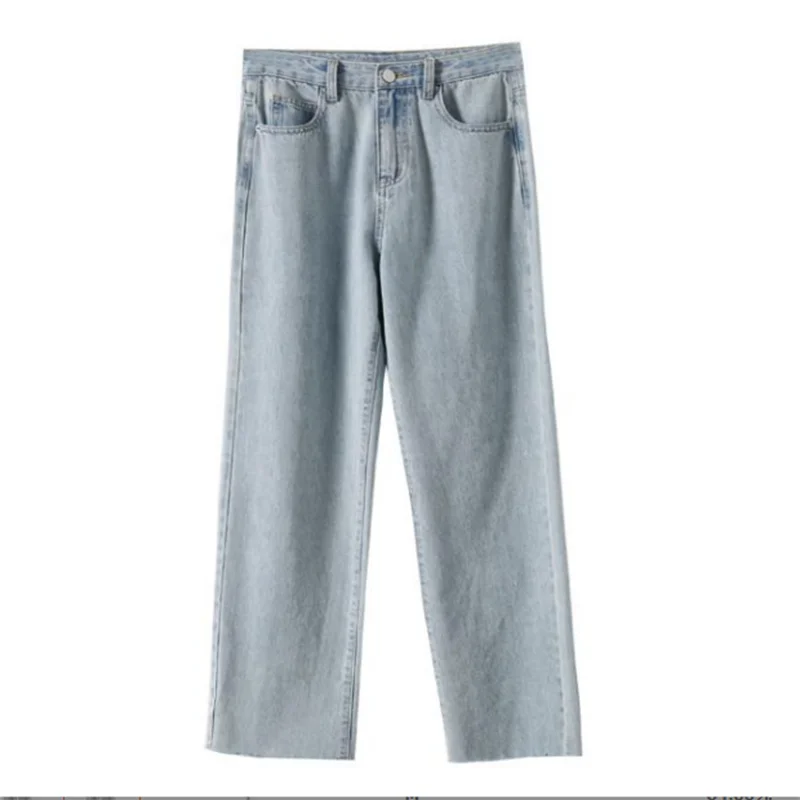 

Mulan 2022 spring new Korean slim straight raw edge jeans high waist casual washed jeans 7638