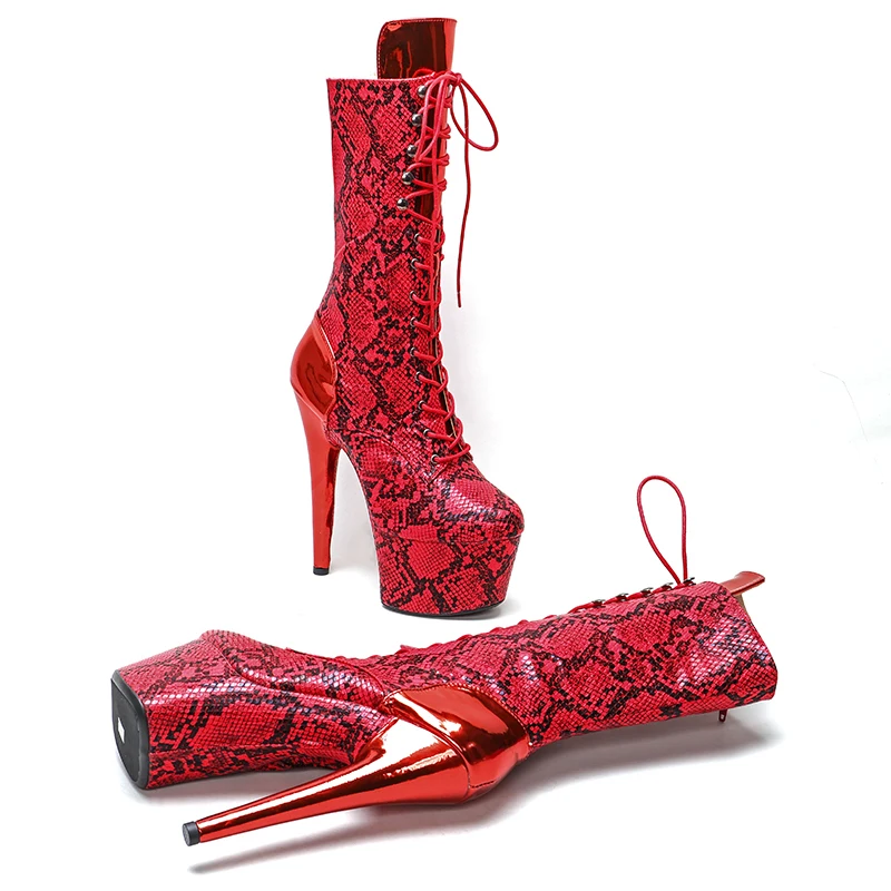 Leecabe 17CM/7inches  snake PU Upper  Pole dancing shoes High Heel platform Pole Dance boot