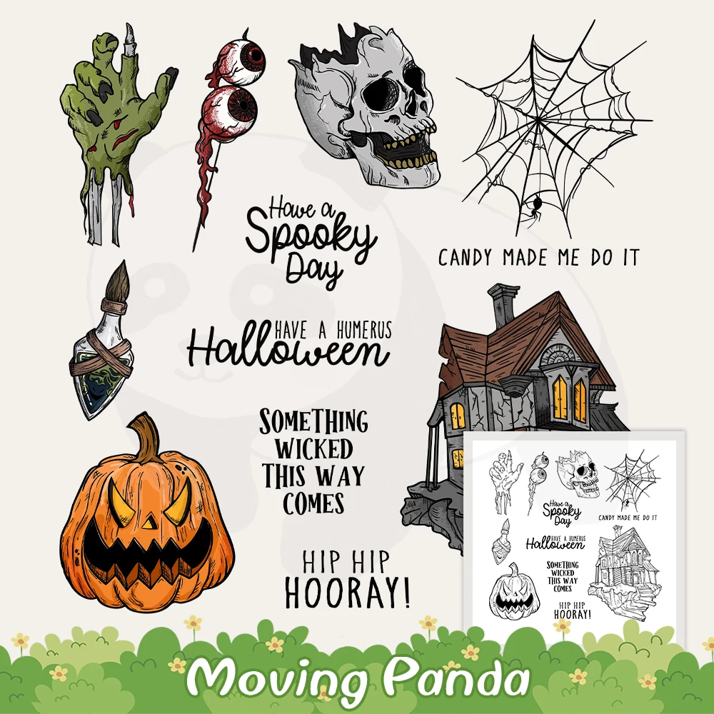 

Halloween Skull Pumpkin Metal Cutting Dies Clear Stamp Spooky Halloween DIY Scrapbooking Dies Silicone Stamps For Cards Albums