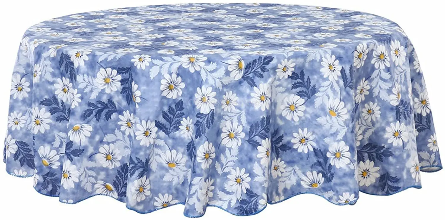 

Blue Flower Pattern Floral Printed Round Tablecloth 60" Dia for Wedding/Restaurant/Parties Tablecloth Decoration