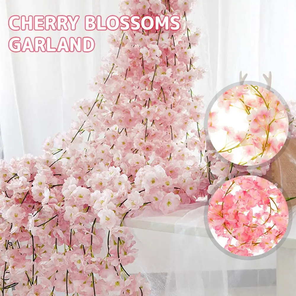 

135 Flower Head Sakura Artificial Cherry Blossom Rose Vine Wedding Flower Silk Wall Hanging Flower Decoration Rattan Fake Plant