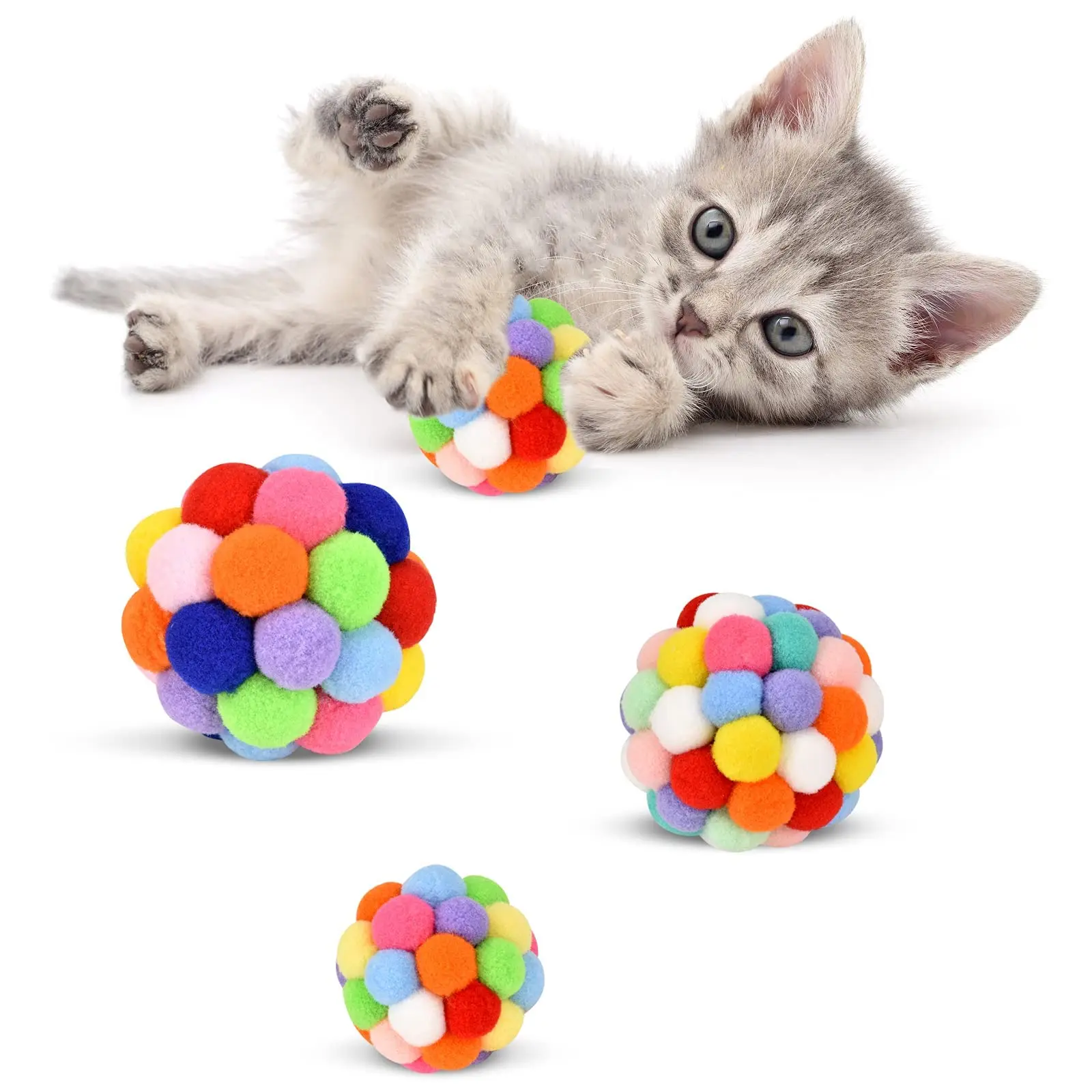 

Cat Toy Balls with Bell Colorful Soft Fuzzy Balls Built-in Bell for Cats, Chewing Toys Interactive Cat Toys for Kittens