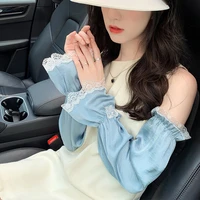 new women ice silk sun protection sleeve gloves cuff bracelet arm lace arm sleeve sunscreen uv fingerless driving long gloves