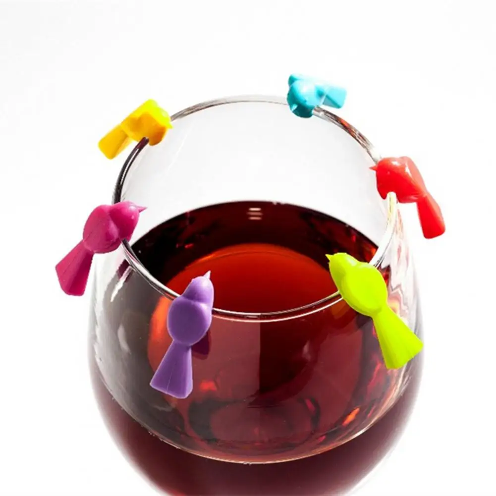

6Pcs/Set Adorable Bird Shape Wine Marker Creative Silicone Wine Glass Charm for Bar Drinking Cup Identifier Sign Party Supplies