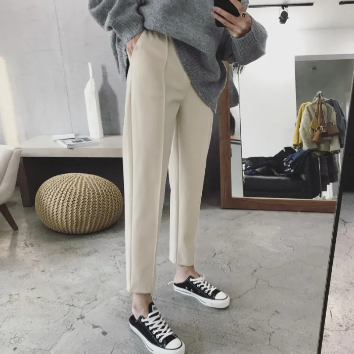 Autumn/Winter 2022 Haren Pants for Women Little Foot Radish Pants for Students Thickened Casual Looser Slim Nine-minute Pants
