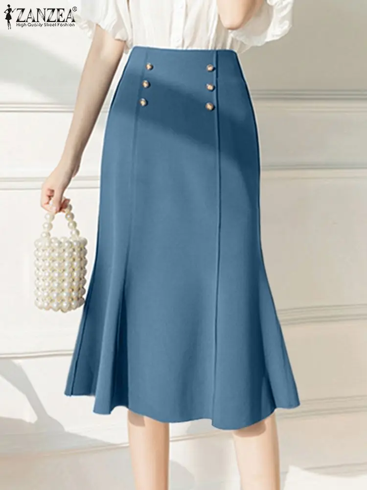 

ZANZEA Elegant High Waist Sheath Knee-length Skirt OL Mermaid Skirt Women Korean Fashion Summer Solid Color Slim Fit Short Jupes