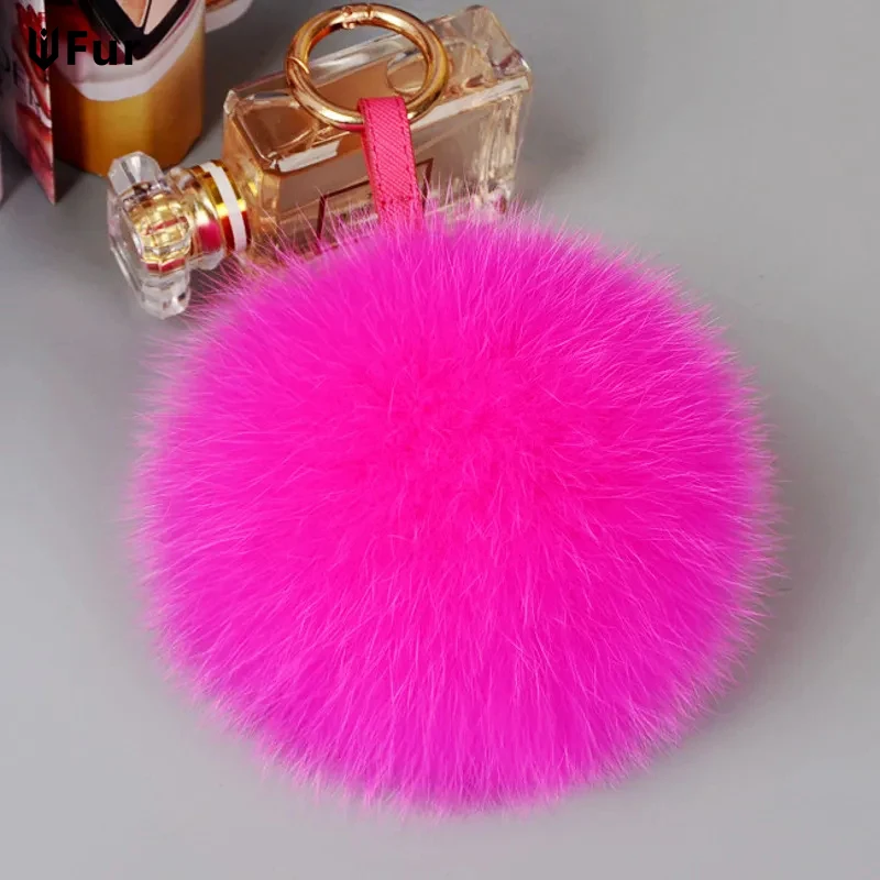 

Luxury 13cm Fluffy Real Fox Fur Ball Pom Poms Fur Pompom High Quality Keychain Car Key Chain Metal Ring Pendant For Women
