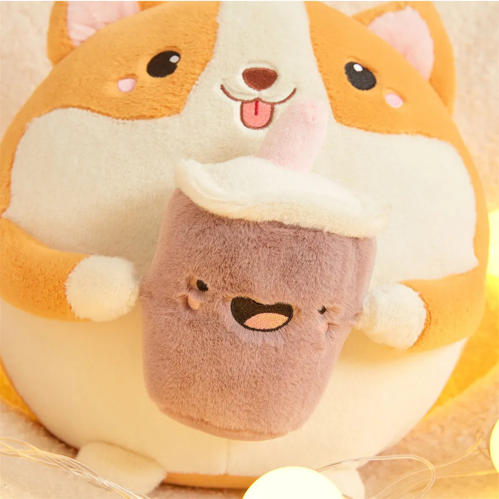 

1pc 30CM Fat Kawaii Bubble Tea Corgi Plush Toy Stuffed Animal Lovely Pillow Cup Milk Tea Boba Plushie Doll Birthday Gifts