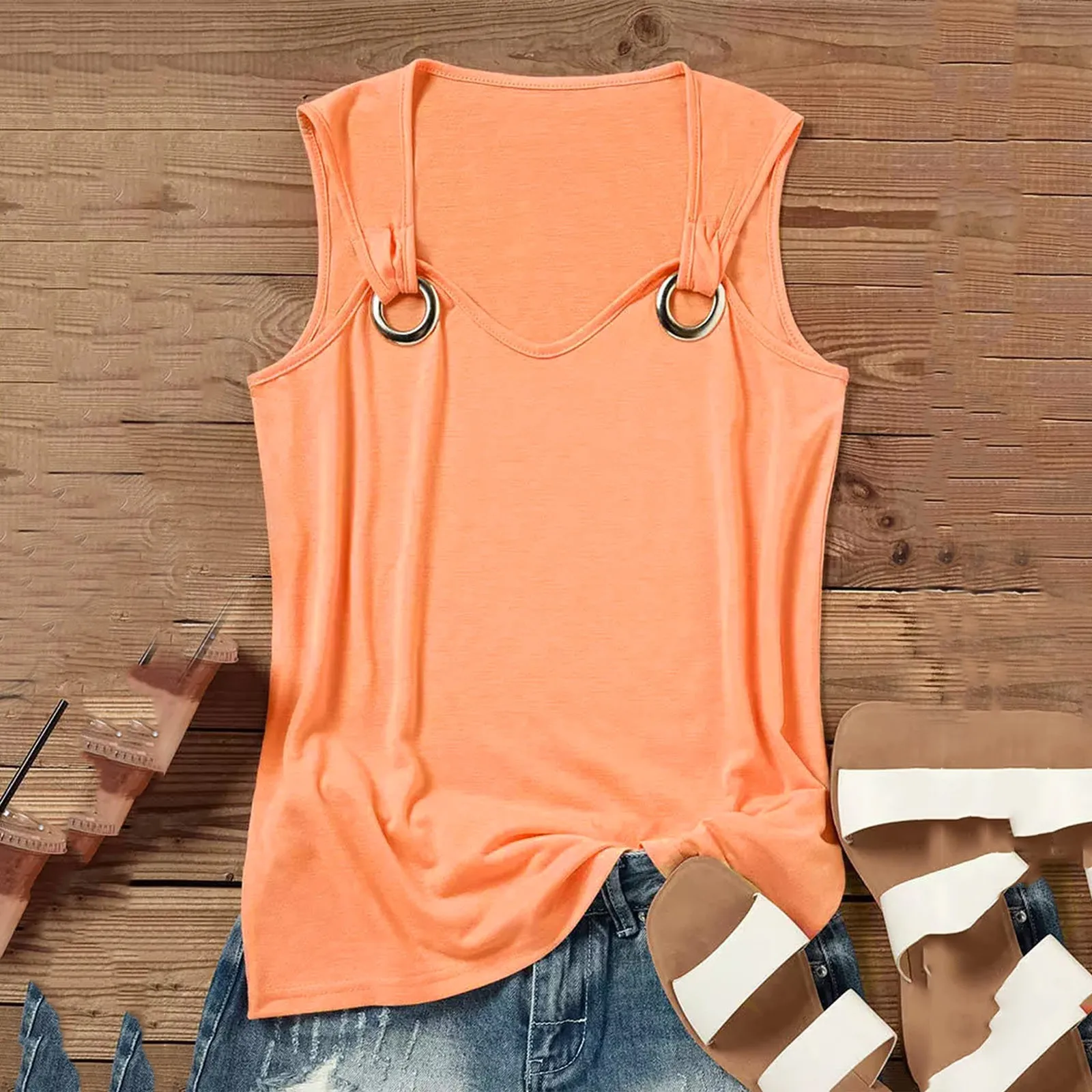 

Vintage Graphic Racerback Tank Tops Summer Casual Loose O-Neck Tanks Vest Vacation Classic-Fit Shirt Polyester Long Sleeve