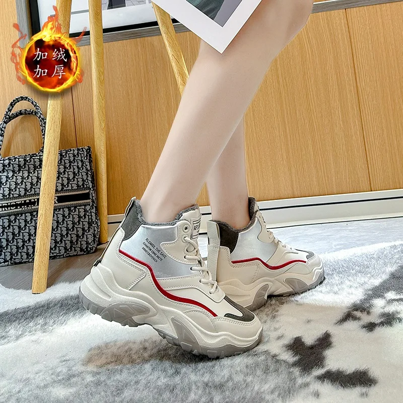 Sports Shoes Women's Winter Keep Warm Thick-soled Plush Sneakers Woman Shoes New Thick-soled Vulcanized Shoes Comfortable