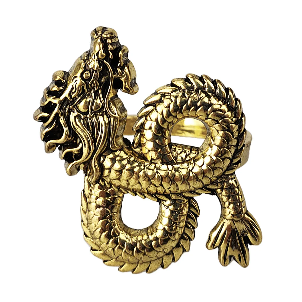 

Dragon Napkin Rings Ancient Chinese Totem Old Gold Solid Metal Table Decoration New Arrived Festival Centerpiece 6 pcs