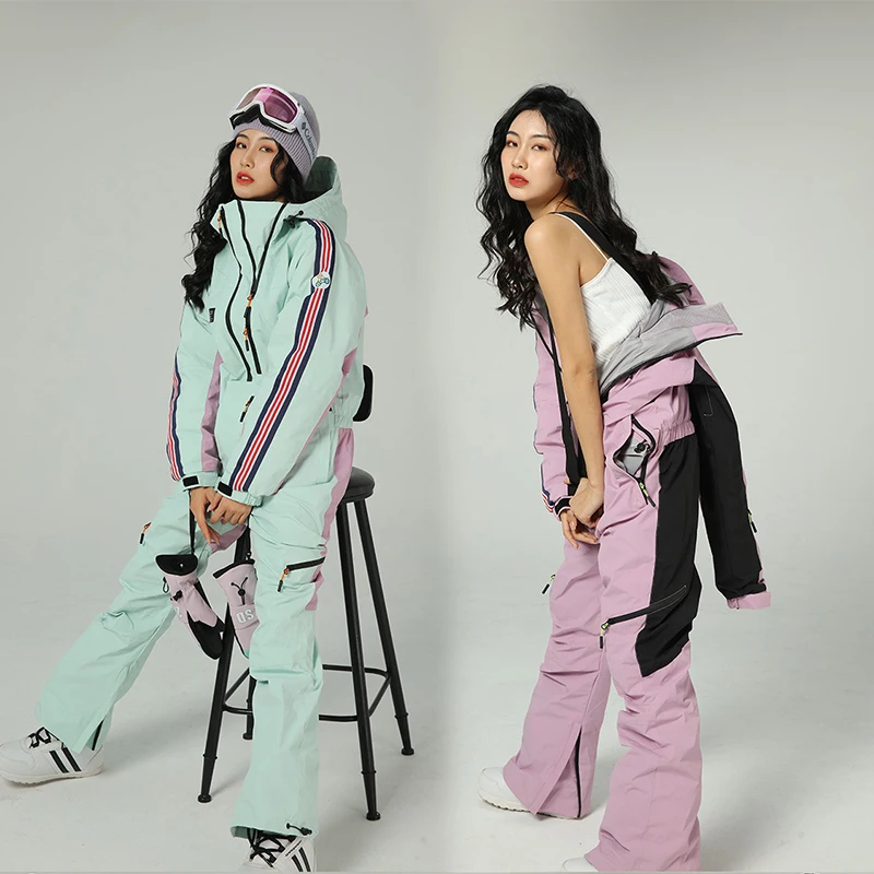 Цельный лыжный костюм для женщин зимний женский комбинезон улицы теплый
