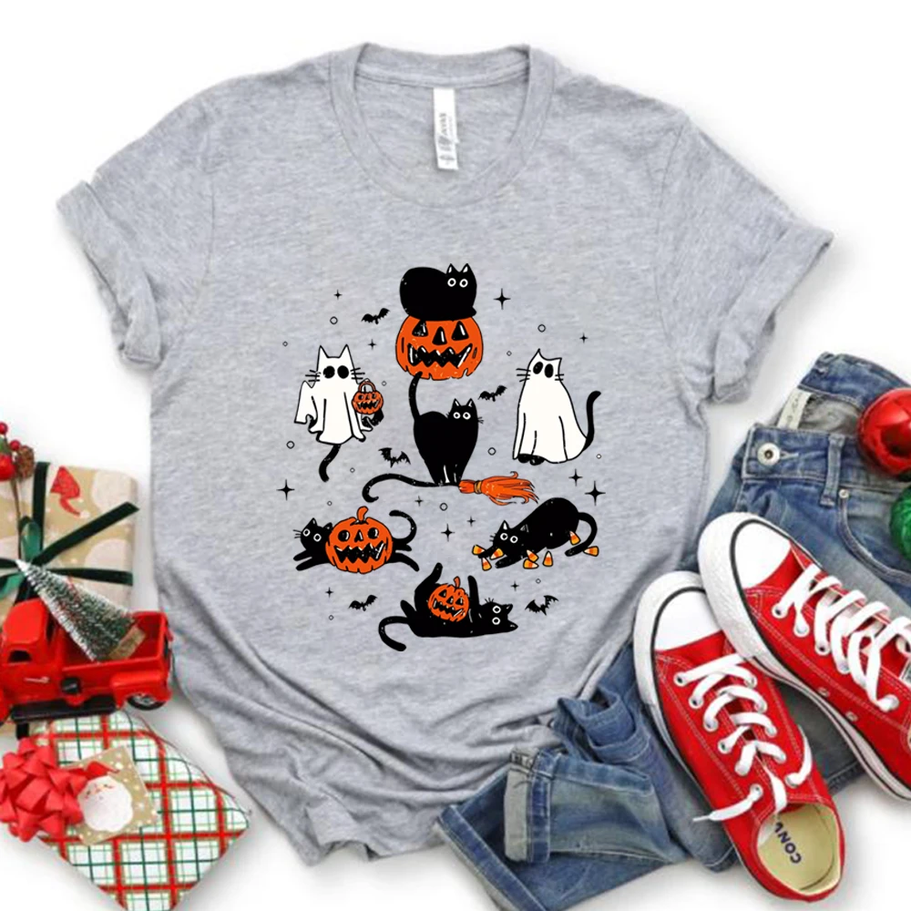 Милая рубашка на Хэллоуин с изображением призрака кошки рубашки тыквы и кота