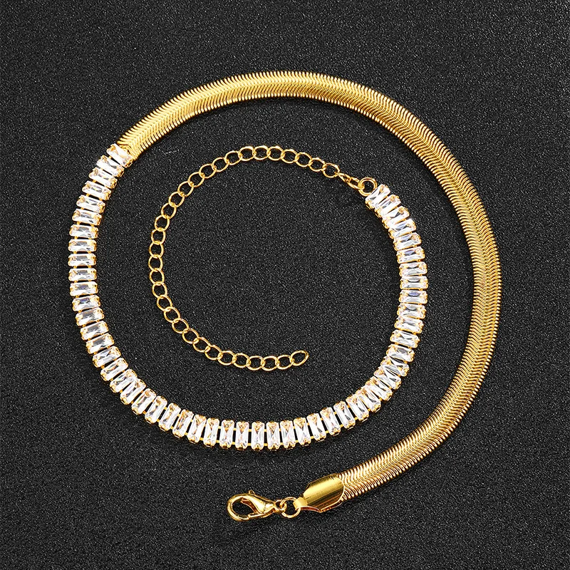 

KunJoe Hip Hop Snake Bone Iced Out Rhinestone Cuban Splicing Chain Necklaces Choker for Jewelry New Punk Neck Chain Women Men