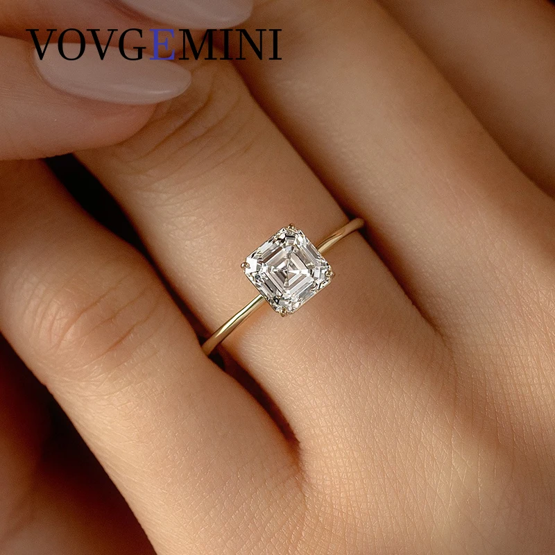 VOVGEMINI Engagement Ring Moissanite Diamond Wedding Ring 1ct 6mm Asscher Cut 925 Silver Sterling 9k Yellow Gold With 12-Prong