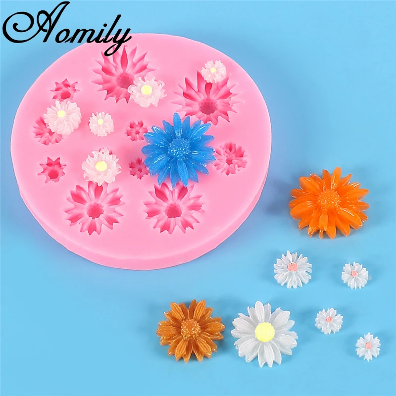 

Aomily DIY 13 отверстий, Маргаритка, цветочное украшение для торта, шоколадная форма, контейнер для хрустальных капель, смоляная форма для мыла