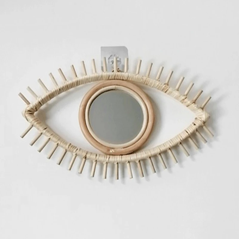 

Rattan Innovative Art Decoration Eye Shape Makeup Mirror Dressing Bathroom Wall Hang