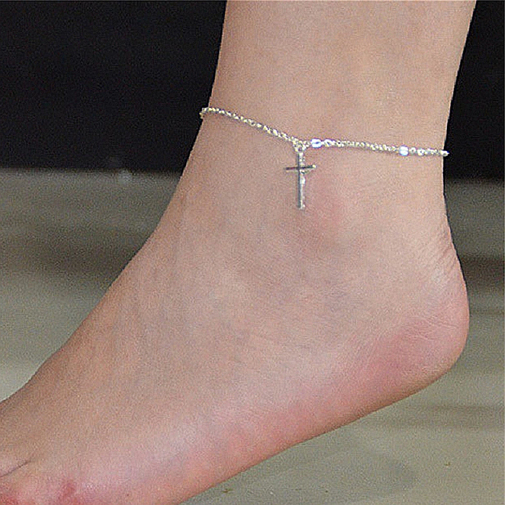 

Creative Cross Stainless Steel Pendant Anklet Summer Beach Simple Foot Chain Women Dress Jewelry Accessories Birthday Gifts