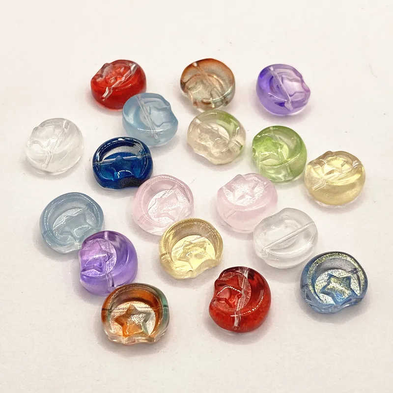 

18PCS 11X13MM Star Moon Shape Gradient Mixed Color Glass Beads For DIY Jewelry Earrings Necklace Bracelet Accessories