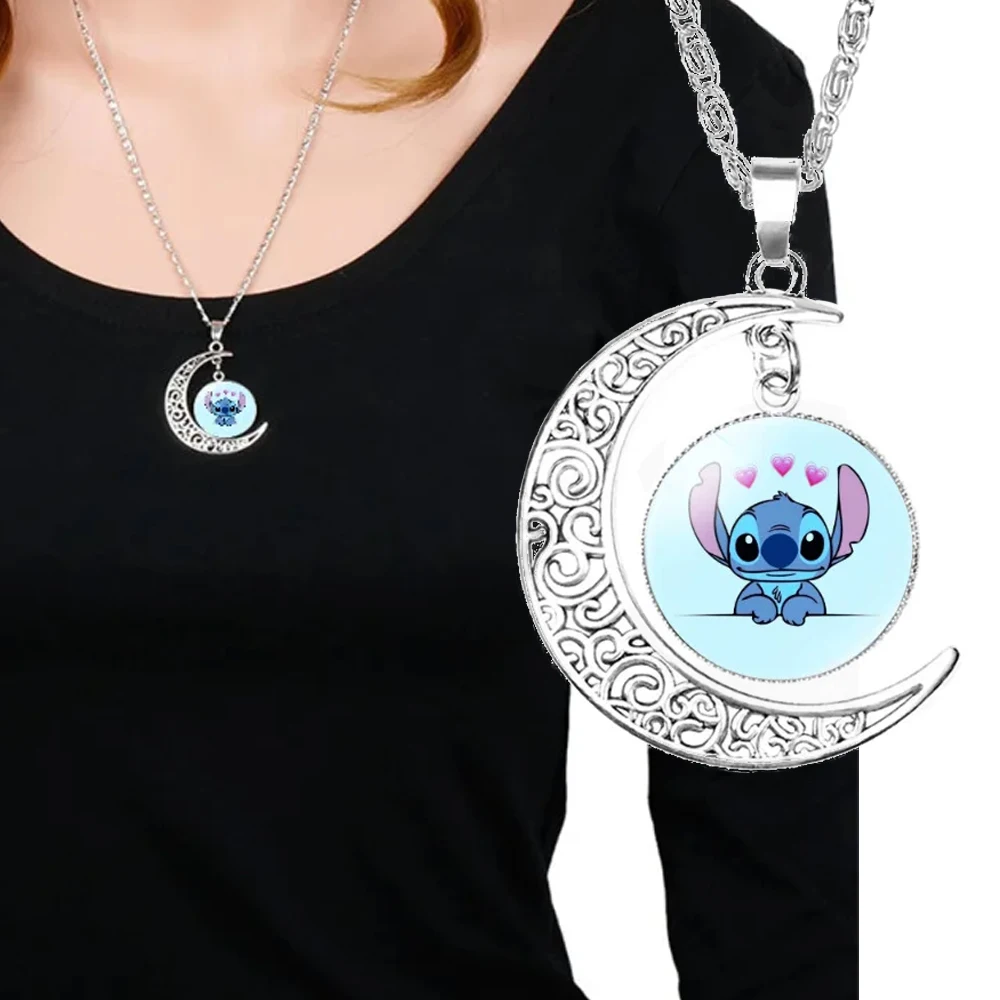 

Disney Stitch Women's Necklace Cartoon Lilo&Stitch Moon Heart Shape Necklaces Pendant Accessories Fashion Jewelry Girl Toy Gifts