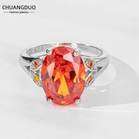 ellipse large orange gem ring bohemian classic wedding ring for women inlaid zircon sparkling party engagement fine jewelry