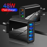 48w usb charger fast charge qc 3 0 wall charging for iphone 13 12 samsung xiaomi mobile led 5 ports eu us uk plug adapter travel